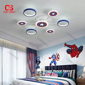 Đèn Ốp Trần Hoạt Hình Siêu Anh Hùng 3 Chế Độ Sáng Decor Màu Sắc Cho Phòng Ngủ Của Bé
