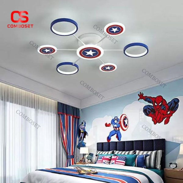 Đèn Ốp Trần Hoạt Hình Siêu Anh Hùng 3 Chế Độ Sáng Decor Màu Sắc Cho Phòng Ngủ Của Bé