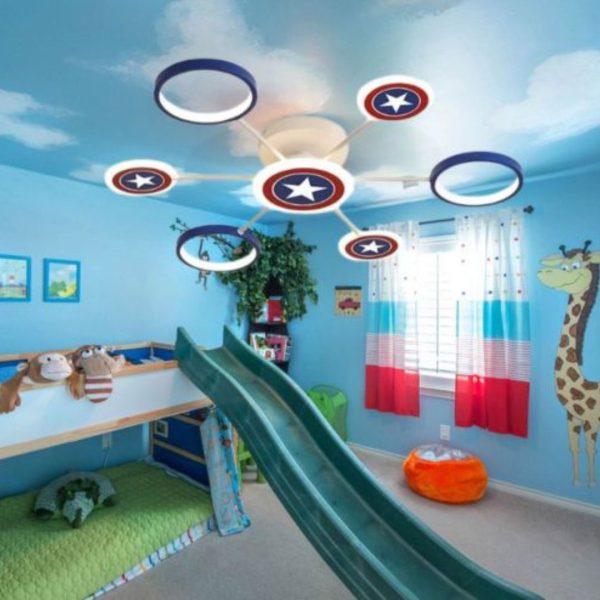 Đèn Ốp Trần Hoạt Hình Siêu Anh Hùng 3 Chế Độ Sáng Decor Màu Sắc Cho Phòng Ngủ Của Bé