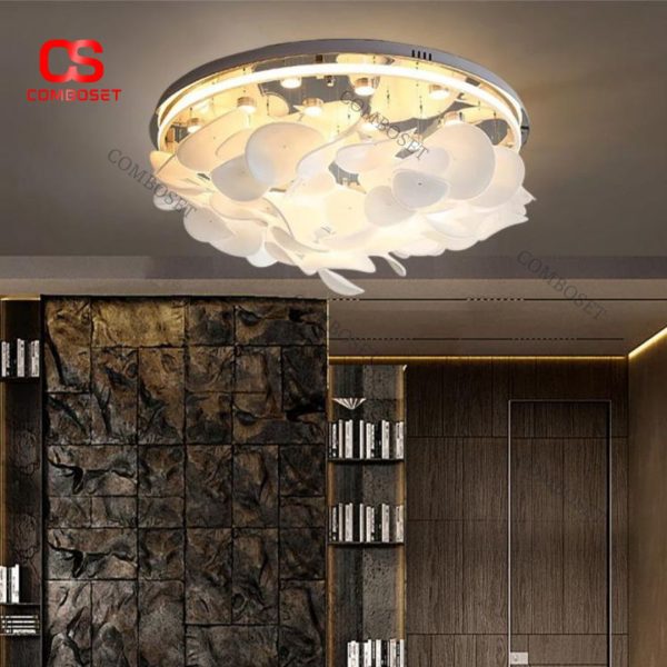 Đèn Ốp Trần Thả Cánh Hoa Trắng Thuỷ Tinh Cao Cấp Chiếu Sáng Phòng Khách, Phòng Ngủ Lãng Mạn
