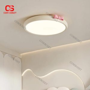 Đèn Ốp Trần Tròn Đính Nơ Thiết Kế Tối Giản Màu Trắng Có 3 Chế Độ Sáng Hiện Đại