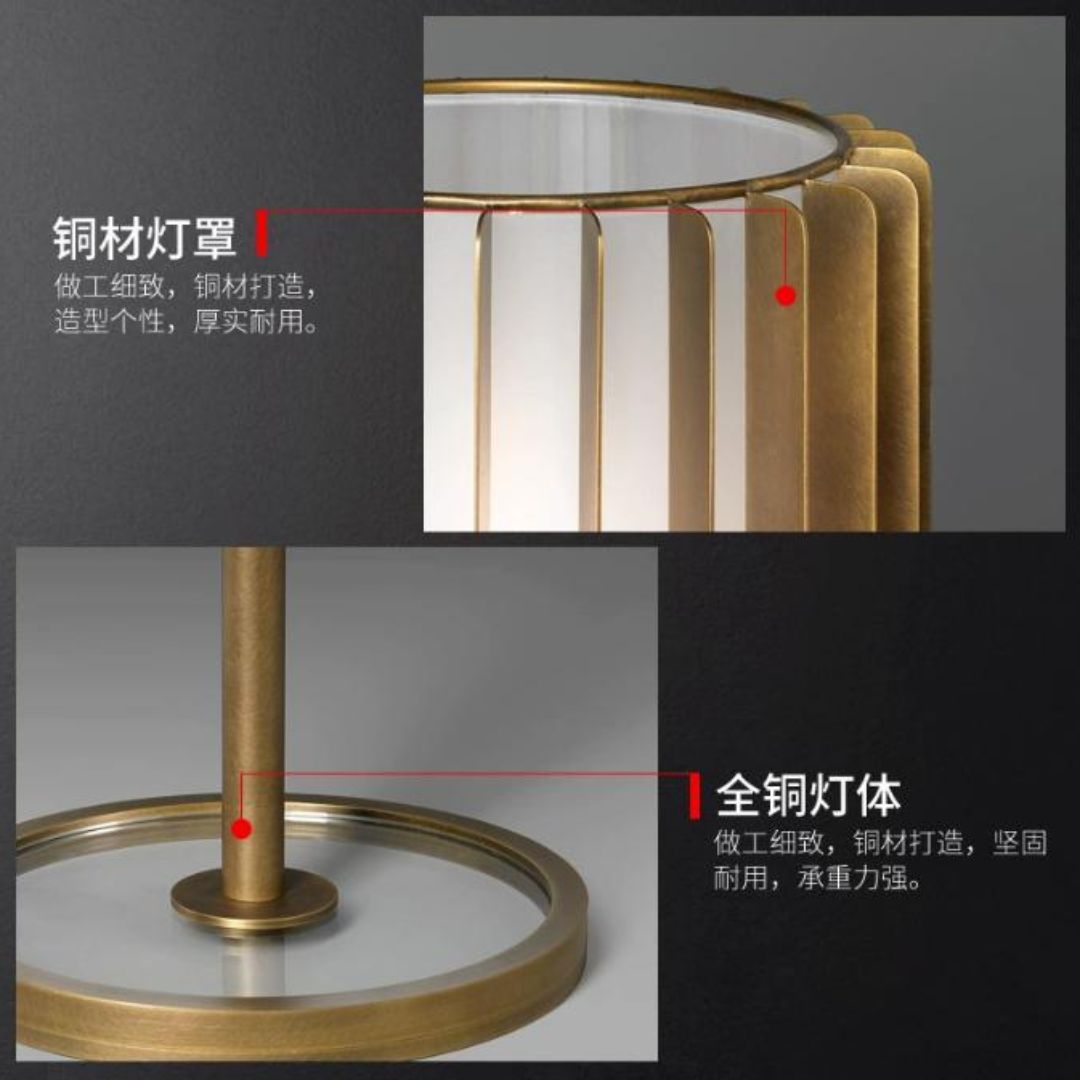 Đèn Sàn Chao Kính Khung Đồng Tối Giản Cao Cấp Cho Không Gian Hiện Đại Phòng Khách, Phòng Ngủ