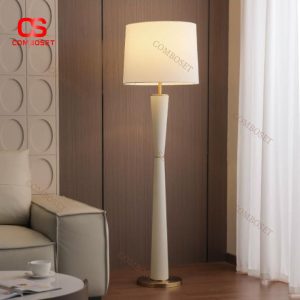 Đèn Sàn Chụp Vải Sang Trọng, Thân Kim Loại Bọc Da Thanh Lịch, Chiếu Sáng Phòng Khách, Phòng Làm Việc