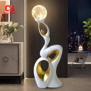 Đèn Sàn Hình Người Cầm Mặt Trăng Nghệ Thuật, Có 3 Chế Độ Sáng Decor Góc Sofa, Khách Sạn Thời Thượng