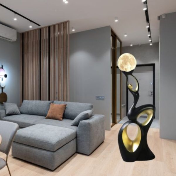 Đèn Sàn Hình Người Cầm Mặt Trăng Nghệ Thuật, Có 3 Chế Độ Sáng Decor Góc Sofa, Khách Sạn Thời Thượng