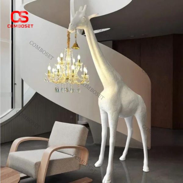 Đèn Sàn Pha Lê Tượng Hươu Cao Cổ Phong Cách Luxury 3 Chế Độ Sáng Trang Trí Khách Sạn, Biệt Thự