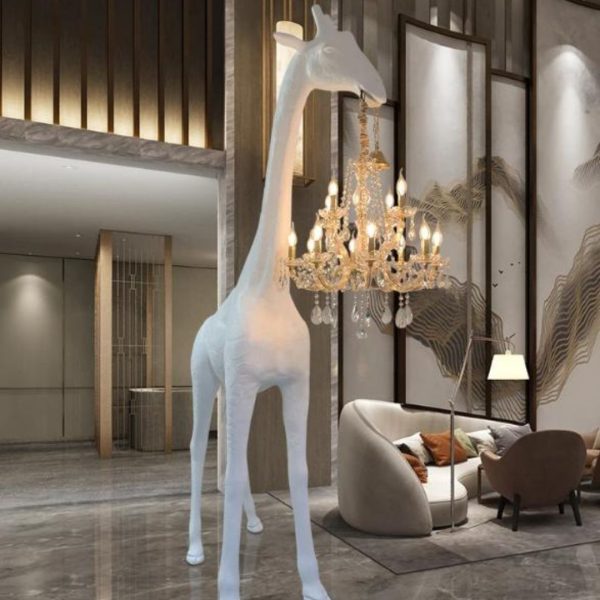 Đèn Sàn Pha Lê Tượng Hươu Cao Cổ Phong Cách Luxury 3 Chế Độ Sáng Trang Trí Khách Sạn, Biệt Thự