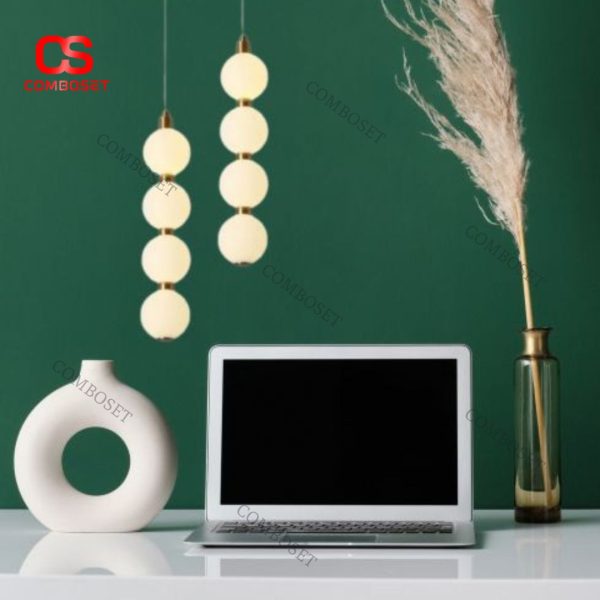 Đèn Thả Bóng Acrylic Trắng Thiết Kế Hình Chuỗi Ngọc Sang Trọng Có 3 Chế Độ Sáng Cho Phòng Ngủ