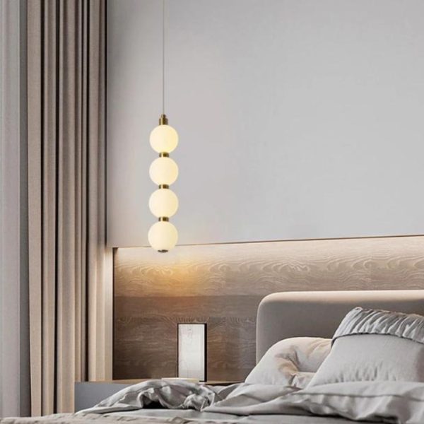 Đèn Thả Bóng Acrylic Trắng Thiết Kế Hình Chuỗi Ngọc Sang Trọng Có 3 Chế Độ Sáng Cho Phòng Ngủ
