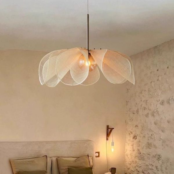 Đèn Thả Cánh Hoa Lưới Màu Trắng Be Phong Cách Wabi Sabi Tối Giản Chiếu Sáng Bàn Ăn, Phòng Trà