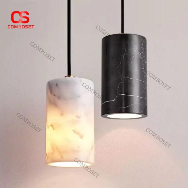 Đèn Thả Hình Trụ Đá Marble Trắng Đen Tối Giản Cho Phòng Khách, Bàn Ăn, Đảo Bếp, Không Gian Nhỏ