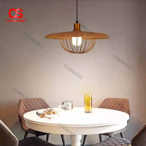Đèn Thả Khung Sắt Sơn Giả Gỗ Nghệ Thuật Phù Hợp Phòng Ăn, Quầy Bar, Cafe