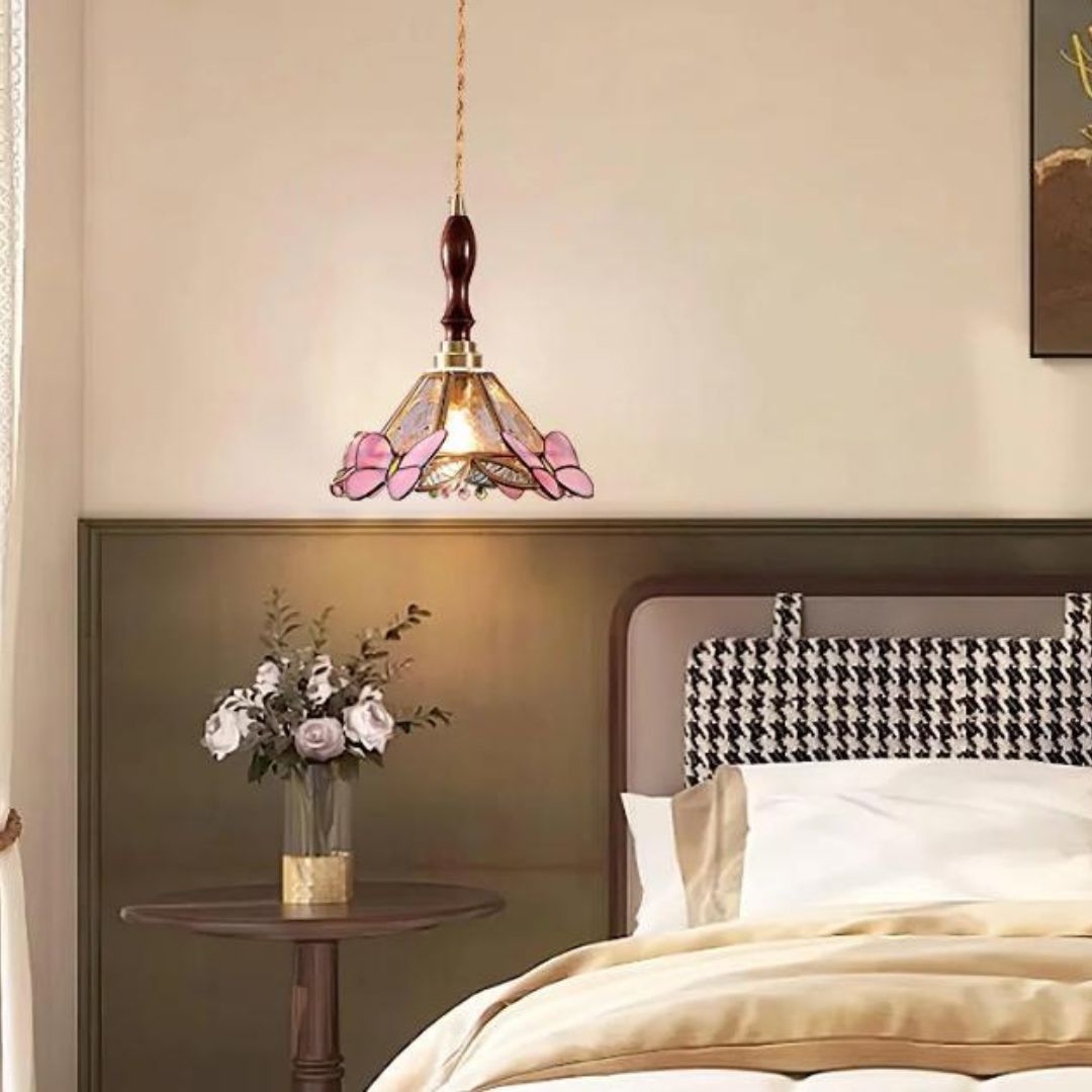 Đèn Thả Kính Màu Hoa Bướm Đáng Yêu Decor Nội Thất Cổ Điển, Ánh Sáng Vàng Ấm Lãng Mạn