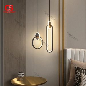 Đèn Thả Sắt Hình Học Màu Đen 3 Chế Độ Sáng Linh Hoạt, Thiết Kế Tối Giản Cho Phòng Ngủ