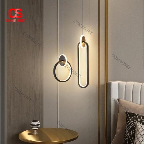 Đèn Thả Sắt Hình Học Màu Đen 3 Chế Độ Sáng Linh Hoạt, Thiết Kế Tối Giản Cho Phòng Ngủ