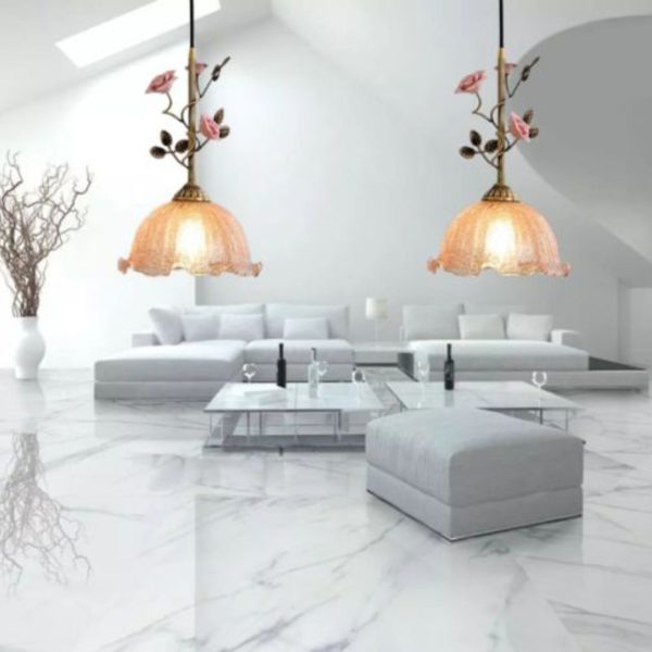 Đèn Thả Thủy Tinh Hoa Hồng Gốm Decor Phòng Ăn Phong Cách Châu Âu, Lãng Mạn Vintage