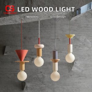 Đèn Thả Trần Gỗ Hình Khối Nhiều Màu Sáng Tạo Phá Cách Cho Quán Cafe, Studio, Căn Hộ Trẻ