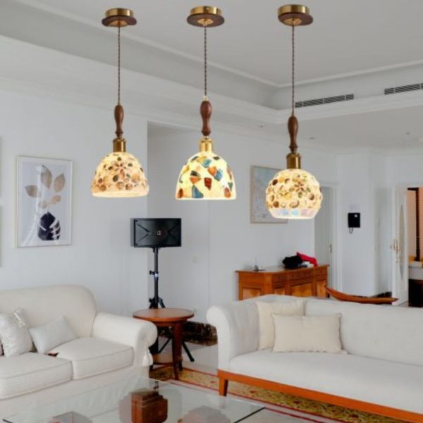 Đèn Thả Vỏ Sò Thủy Tinh Họa Tiết Biển Ánh Sáng Ấm Decor Resort, Đảo Bếp, Trang Trí Phòng Khách