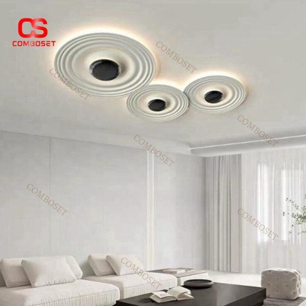 Đèn Trần Gợn Sóng 3D Hình Tròn Màu Trắng Nghệ Thuật Trang Trí Nội Thất Tối Giản Sang Trọng