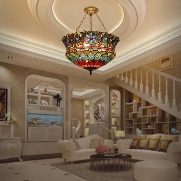 Đèn Trần Hoa Văn Kính Màu Nghệ Thuật Cho Biệt Thự, Nhà Hàng Cổ Điển Luxury Phong Cách Châu Âu