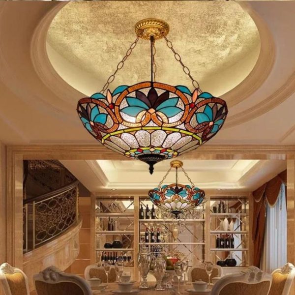 Đèn Trần Hoa Văn Kính Màu Nghệ Thuật Cho Biệt Thự, Nhà Hàng Cổ Điển Luxury Phong Cách Châu Âu