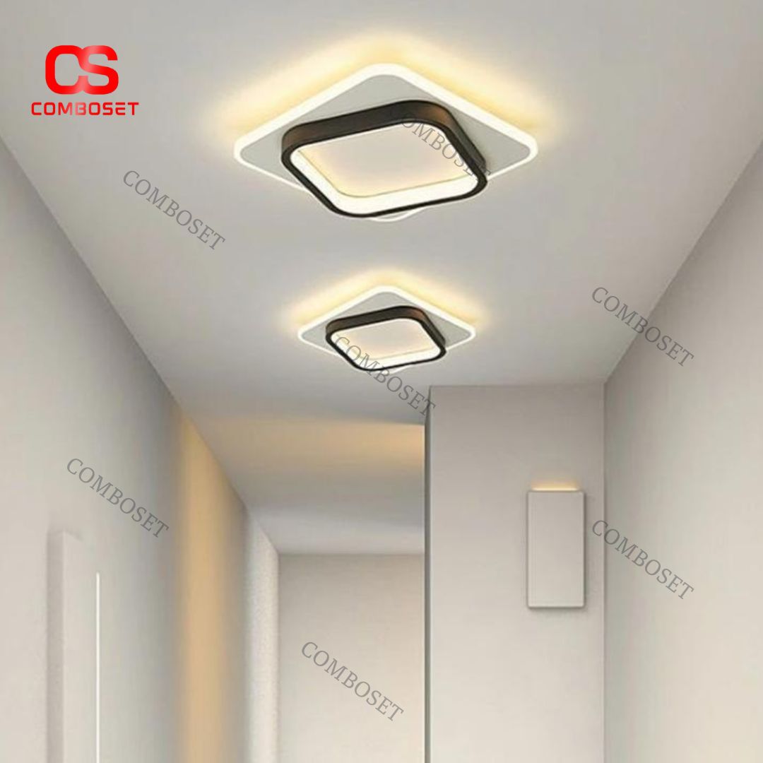 Đèn Trần LED Vuông Hiện Đại 2 Màu Trắng và Đen Thiết Kế Sang Trọng 3 Chế Độ Sáng Lối Đi, Hành Lang