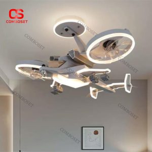 Đèn Trần Mô Hình Máy Bay Tích Hợp Quạt Đôi Có 3 Chế Độ Sáng Decor Phòng Ngủ Cho Bé Trai Năng Động