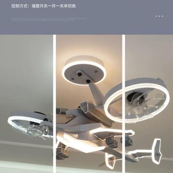 Đèn Trần Mô Hình Máy Bay Tích Hợp Quạt Đôi Có 3 Chế Độ Sáng Decor Phòng Ngủ Cho Bé Trai Năng Động