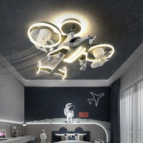 Đèn Trần Mô Hình Máy Bay Tích Hợp Quạt Đôi Có 3 Chế Độ Sáng Decor Phòng Ngủ Cho Bé Trai Năng Động