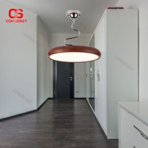 Đèn Trần Treo Chao Acrylic Tròn Giả Gỗ, Đế Sắt Mạ Crom Sang Trọng, 3 Chế Độ Sáng An Toàn Cho Mắt, Phòng Khách