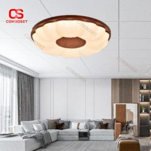 Đèn Trần Tròn Gỗ Hình Bông Hoa Cổ Điển Retro 3 Chế Độ Sáng Cho Phòng Ngủ, Phòng Khách