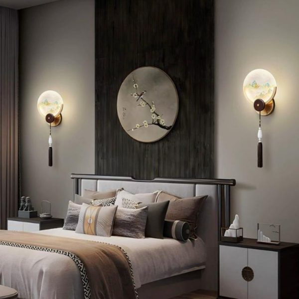 Đèn Tường Cổ Phong Trung Hoa Chất Liệu Kim Loại Kết Hợp Acrylic In Tranh Cổ Phù Hợp Decor Nhà Thờ, Biệt Thự