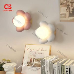 Đèn Tường Hoa 5 Cánh Màu Trắng Hồng Cute Phong Cách Hàn Quốc, 3 Chế Độ Sáng Cho Phòng Ngủ
