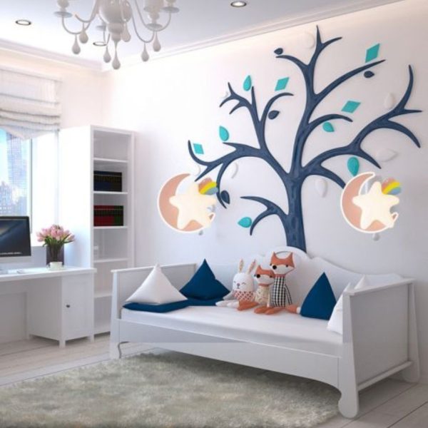 Đèn Tường Ngôi Sao Sáng 3 Chế Độ Màu Xanh, Hồng Decor Phòng Ngủ Cho Bé Trai, Bé Gái Dễ Thương