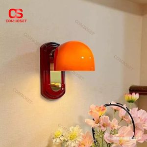 Đèn Tường Vòm Đỏ Cam Thuỷ Tinh, Công Tắc Xoay Phong Cách Retro Châu Âu Cổ Điển Cho Phòng Ngủ, Quán Cafe
