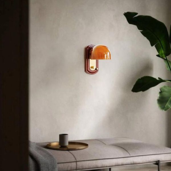 Đèn Tường Vòm Đỏ Cam Thuỷ Tinh, Công Tắc Xoay Phong Cách Retro Châu Âu Cổ Điển Cho Phòng Ngủ, Quán Cafe