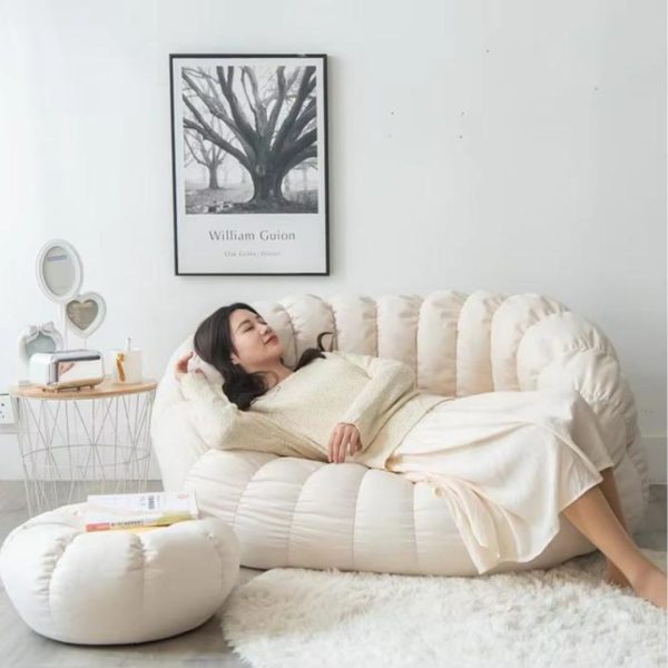 Ghế Sofa Lười Kèm Đôn Hình Hoa Vải Nhung Bông Mềm Mại Trang Trí Góc Phòng Cho Phòng Ngủ, Phòng Khách