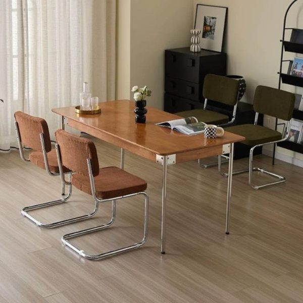 Ghế Văn Phòng Chân Quỳ Khung Thép, Nệm Vải Nhung Mềm Mại Tay Gỗ Cổ Điển