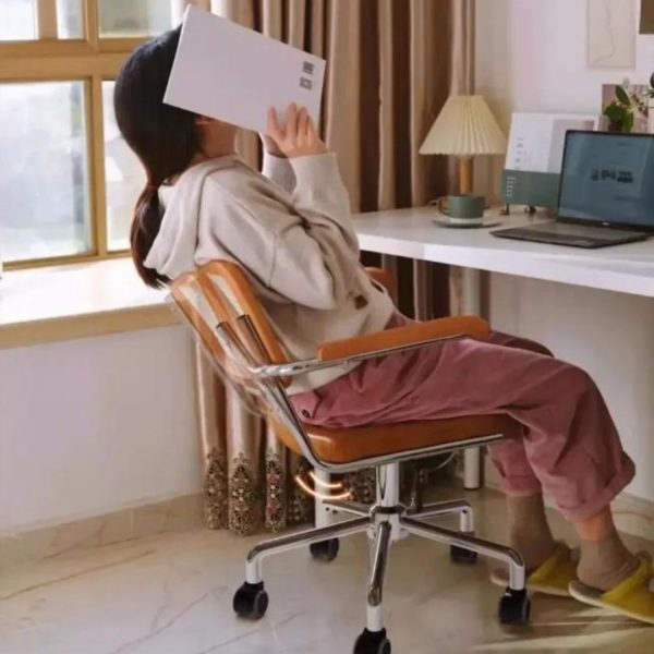 Ghế Xoay Tựa Lưng Mây Bọc Nệm Da Hiện Đại Thiết Kế Vintage Cho Phòng Học, Bàn Ăn