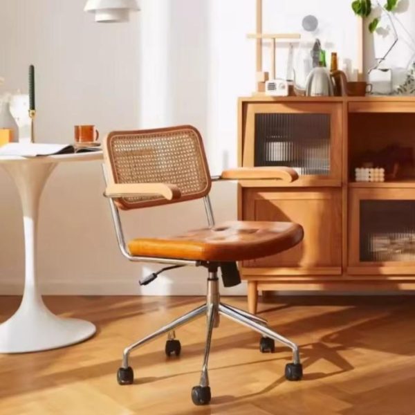 Ghế Xoay Tựa Lưng Mây Bọc Nệm Da Hiện Đại Thiết Kế Vintage Cho Phòng Học, Bàn Ăn