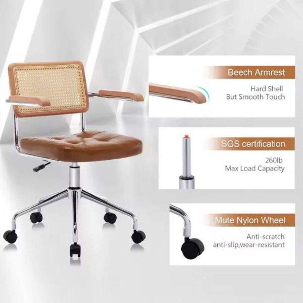 Ghế Xoay Tựa Lưng Mây Bọc Nệm Da Hiện Đại Thiết Kế Vintage Cho Phòng Học, Bàn Ăn