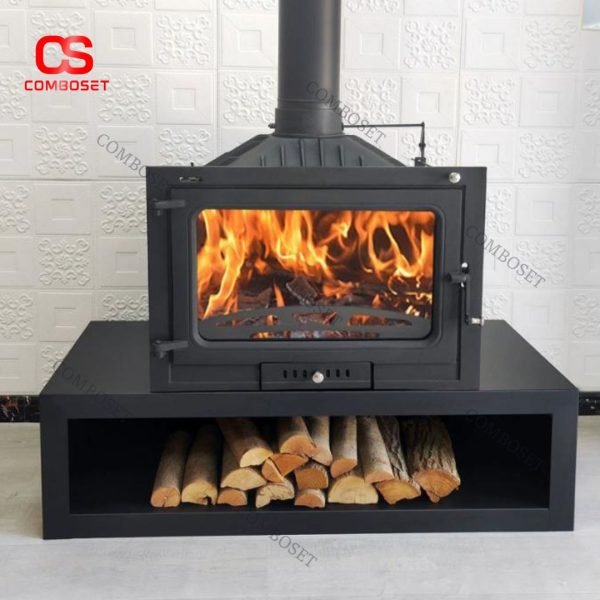 Lò Sưởi Cửa Kính Gang Đúc Cao Cấp Màu Đen Hiện Đại, Có Ống Khói Decor Lễ Giáng Sinh, Phòng Khách Châu Âu