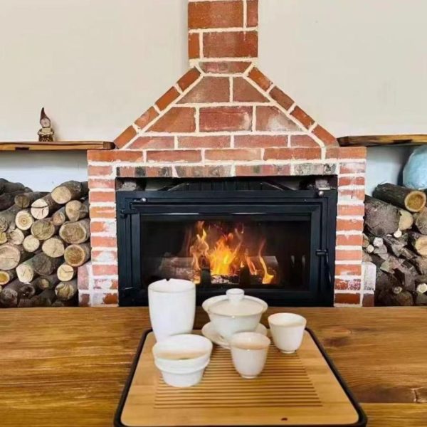 Lò Sưởi Cửa Kính Gang Đúc Cao Cấp Màu Đen Hiện Đại, Có Ống Khói Decor Lễ Giáng Sinh, Phòng Khách Châu Âu