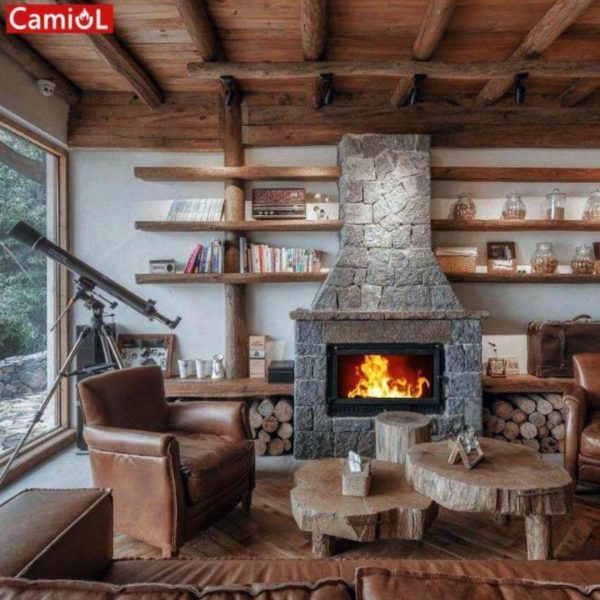 Lò Sưởi Cửa Kính Gang Đúc Cao Cấp Màu Đen Hiện Đại, Có Ống Khói Decor Lễ Giáng Sinh, Phòng Khách Châu Âu