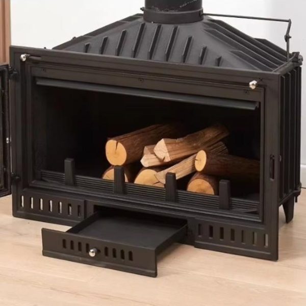 Lò Sưởi Cửa Kính Gang Đúc Cao Cấp Màu Đen Hiện Đại, Có Ống Khói Decor Lễ Giáng Sinh, Phòng Khách Châu Âu
