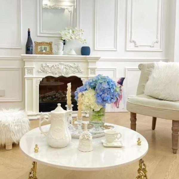 Lò Sưởi Tân Cổ Điển Màu Trắng Ngà Gỗ Điêu Khắc Sang Trọng, Decor Phòng Khách Đẹp Mắt
