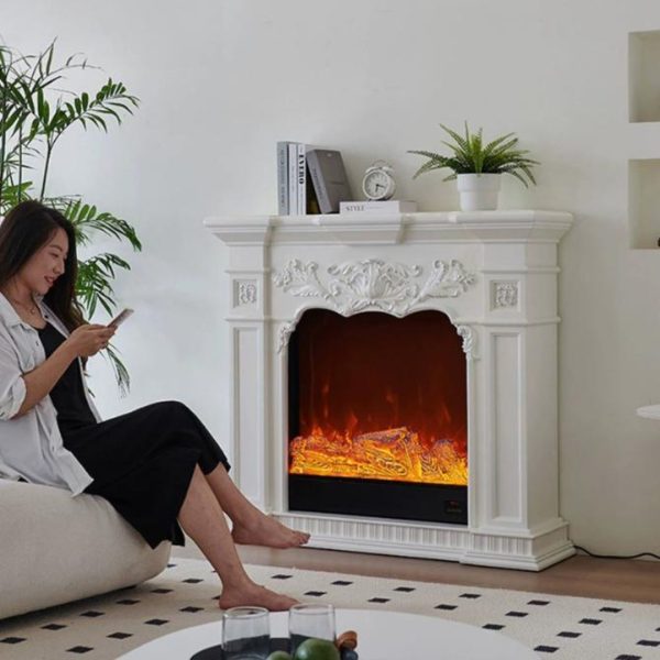 Lò Sưởi Tân Cổ Điển Màu Trắng Ngà Gỗ Điêu Khắc Sang Trọng, Decor Phòng Khách Đẹp Mắt