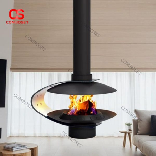 Lò Sưởi Treo Hình Chữ C Nghệ Thuật Bằng Thép Carbon Xoay 360 Độ Decor Khu Biệt Thự, Resort Du Lịch