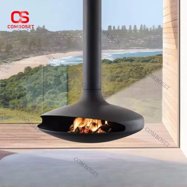 Lò Sưởi Treo Trần Xoay 360 Độ Bằng Thép Carbon Decor Không Gian Sống Thời Thượng, Resort