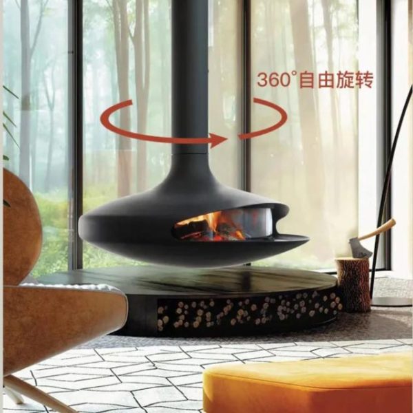Lò Sưởi Treo Trần Xoay 360 Độ Bằng Thép Carbon Decor Không Gian Sống Thời Thượng, Resort